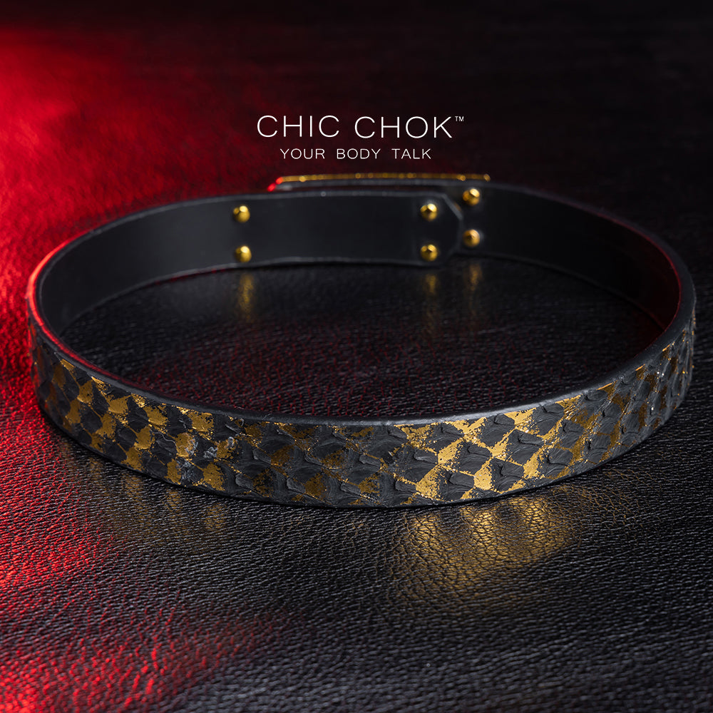 chicchok - handmade black, gold non-adjustable collar, soft leather material, comfortable to wear
