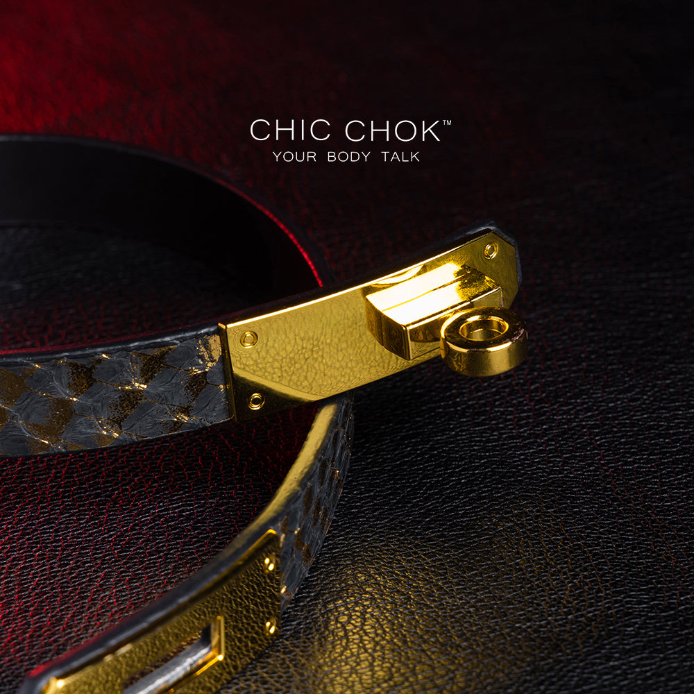 chicchok - handmade black, gold non-adjustable collar, soft leather material, comfortable to wear