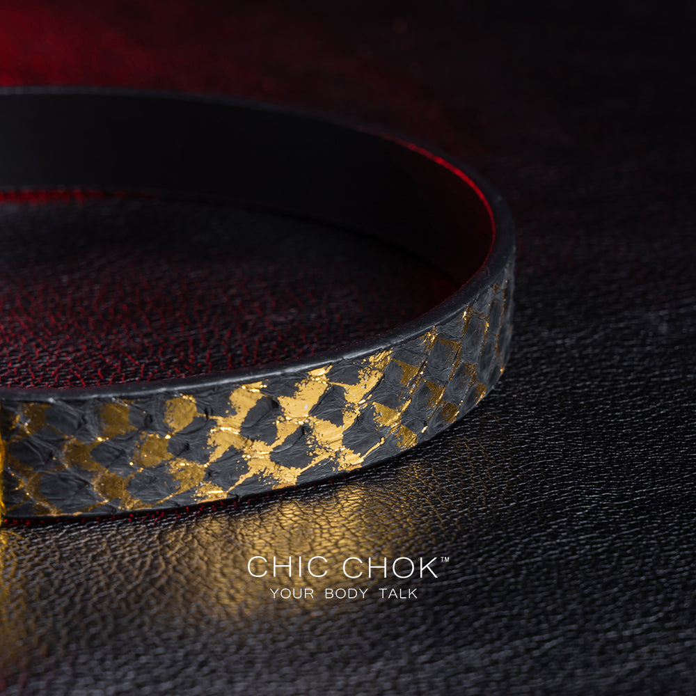 chicchok - handmade black, gold non-adjustable collar, soft leather material, comfortable to wear