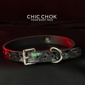chicchok choker Alligator leather black purple glitter collar, handmade genuine leather collar