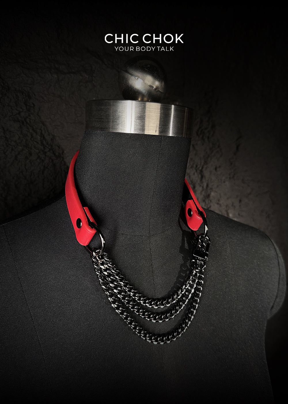chicchok Red Leather Choker with Silver Buckle Handmade Customizable length and color