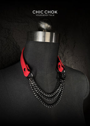 chicchok Red Leather Choker with Silver Buckle Handmade Customizable length and color