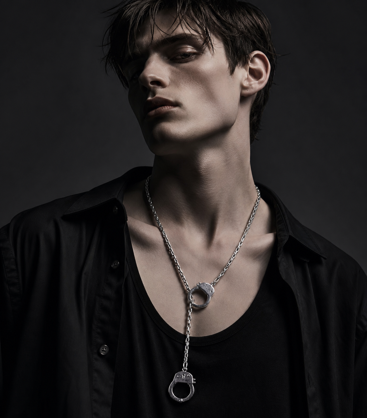 CHICCHOK Unbound Dual Rings Handcuff Necklace | Detachable Stainless Steel Double Layer Choker | Subversive Y2K Industrial Punk Multi-Wear Y-Lariat Chain Jewelry for Sensitive Skin