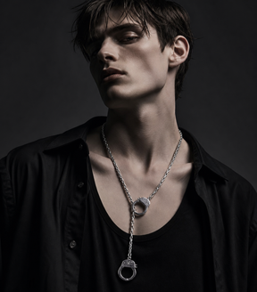 Collar de esposas CHICCHOK Unbound Dual Rings | Gargantilla desmontable de doble capa en acero inoxidable | Joyería de cadena en Y versátil, industrial punk y subversiva de los años 2000 para piel sensible