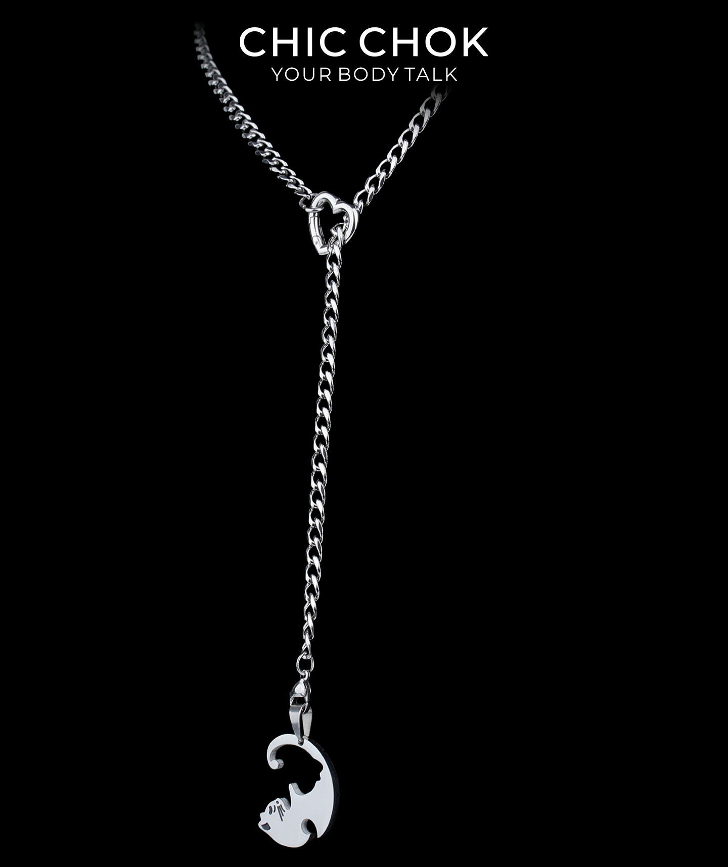 CHICCHOK Sweet Punk Y-Lariat Chain Necklace | Y2K Cute Coquette Heart Charm Collar | Harajuku Kawaii Stainless Steel Cuban Link Jewelry for Sensitive Skin