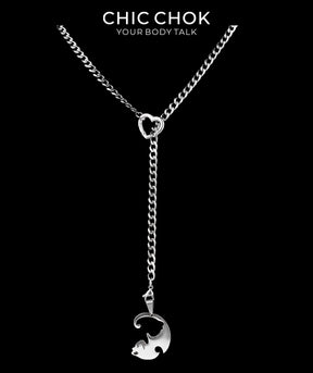 CHICCHOK Sweet Punk Y-Lariat Chain Necklace | Y2K Cute Coquette Heart Charm Collar | Harajuku Kawaii Stainless Steel Cuban Link Jewelry for Sensitive Skin