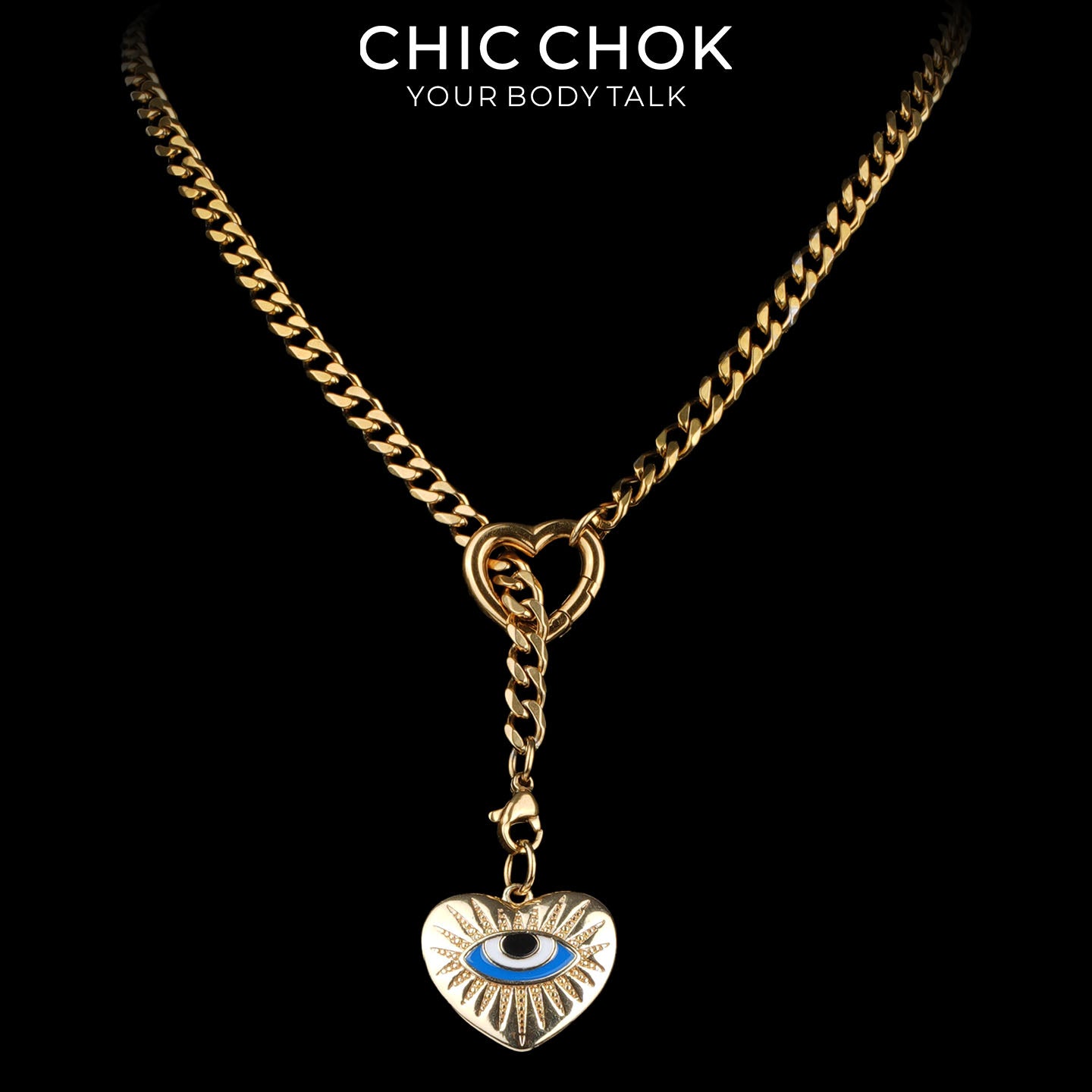 Kalung Y-Lariat Bintang Emas CHICCHOK | Rantai Kuba Baja Tahan Karat Berlapis Emas 18K | Perhiasan Coquette Liontin Hati Emas Hancur Bertekstur Antik