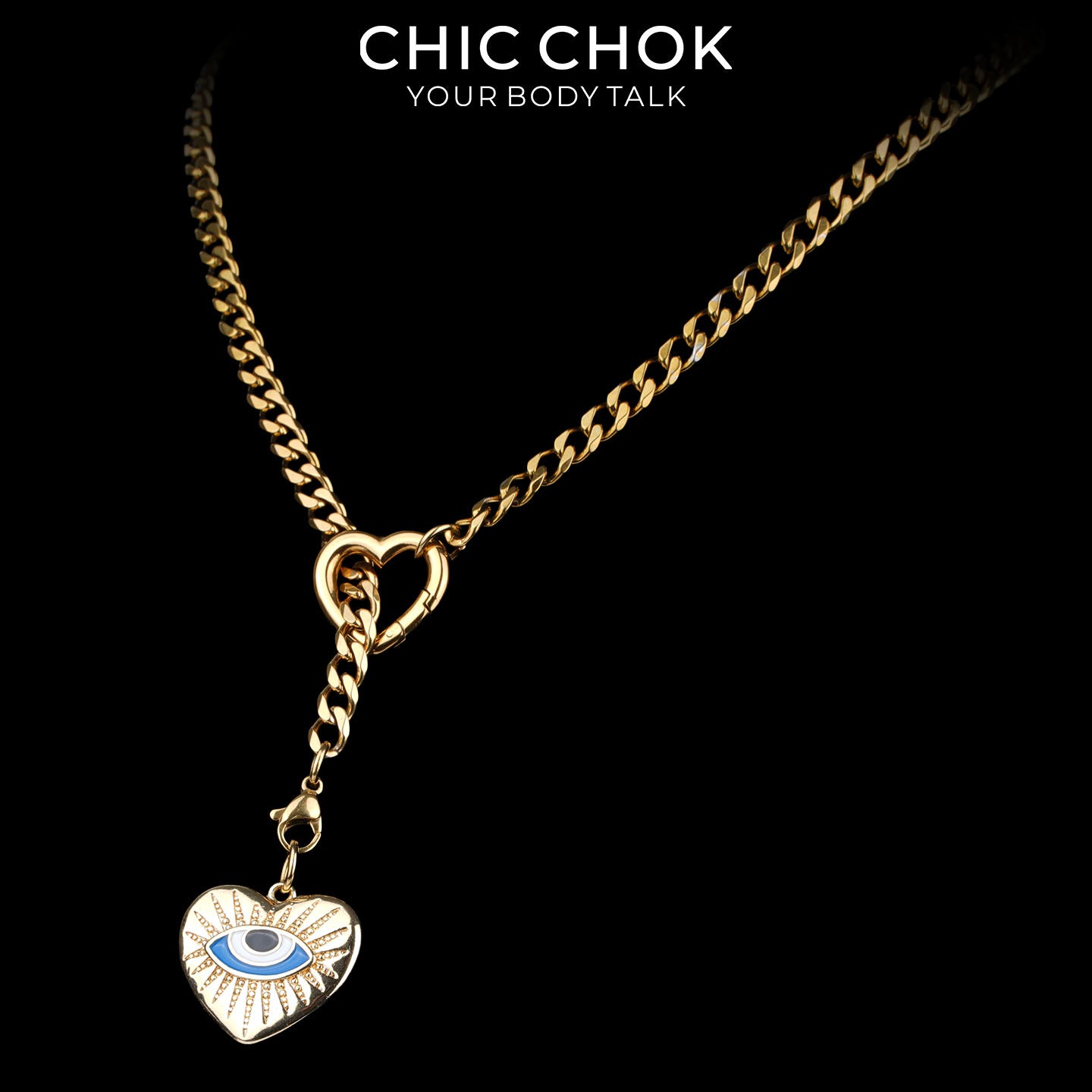 Kalung Y-Lariat Bintang Emas CHICCHOK | Rantai Kuba Baja Tahan Karat Berlapis Emas 18K | Perhiasan Coquette Liontin Hati Emas Hancur Bertekstur Antik