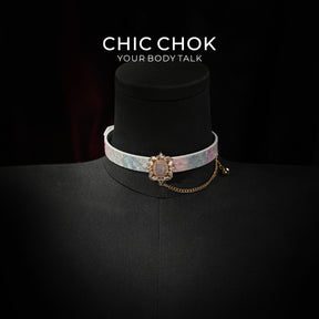 CHIC CHOK Rose crystal flower necklace – dazzling leather choker, Baroque punk style jewelry