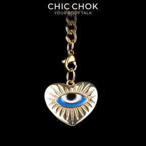 CHICCHOK Gilded Star Haven Y-Lariat Necklace | 18K Gold Plated Stainless Steel Cuban Chain | Vintage Textured Crushed Gold Heart Pendant Coquette Jewelry