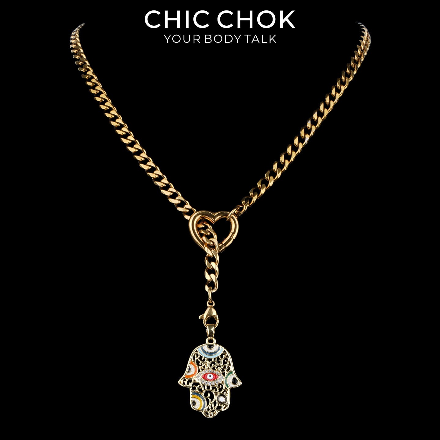 Kalung Y-Lariat Bintang Emas CHICCHOK | Rantai Kuba Baja Tahan Karat Berlapis Emas 18K | Perhiasan Coquette Liontin Hati Emas Hancur Bertekstur Antik