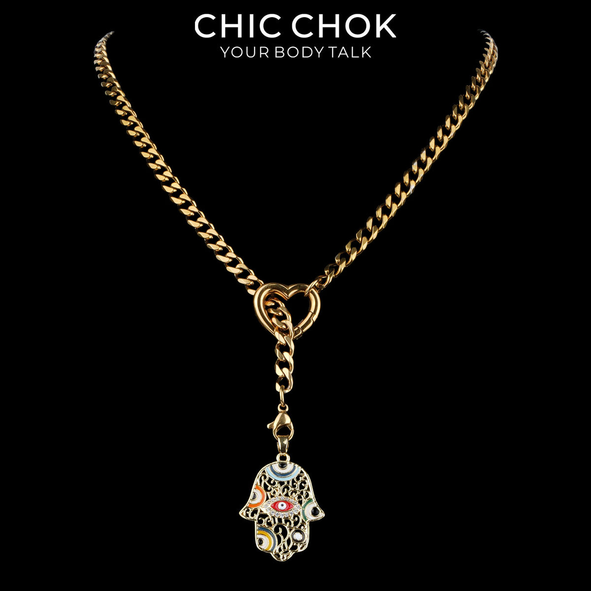 Kalung Y-Lariat Bintang Emas CHICCHOK | Rantai Kuba Baja Tahan Karat Berlapis Emas 18K | Perhiasan Coquette Liontin Hati Emas Hancur Bertekstur Antik