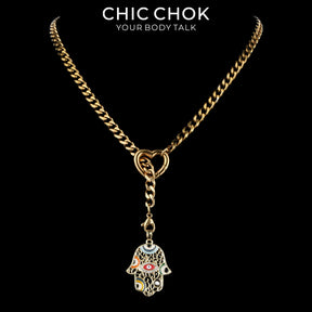 CHICCHOK Gilded Star Haven Y-Lariat Necklace | 18K Gold Plated Stainless Steel Cuban Chain | Vintage Textured Crushed Gold Heart Pendant Coquette Jewelry