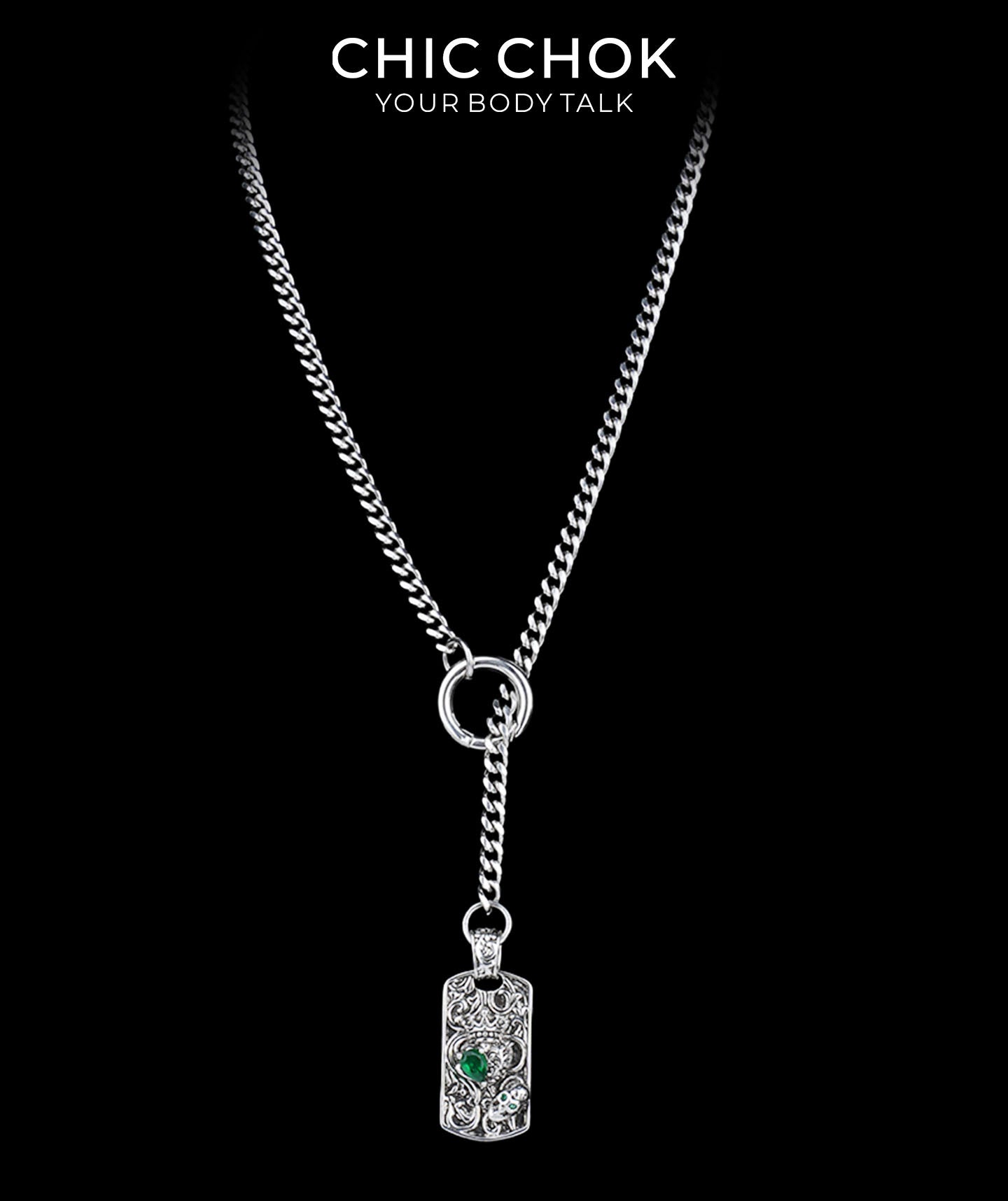 CHICCHOK Subversive Y-Lariat Chain Necklace | Gothic Stainless Steel Cuban Link Collar
