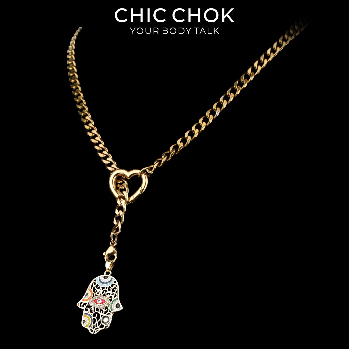 Kalung Y-Lariat Bintang Emas CHICCHOK | Rantai Kuba Baja Tahan Karat Berlapis Emas 18K | Perhiasan Coquette Liontin Hati Emas Hancur Bertekstur Antik