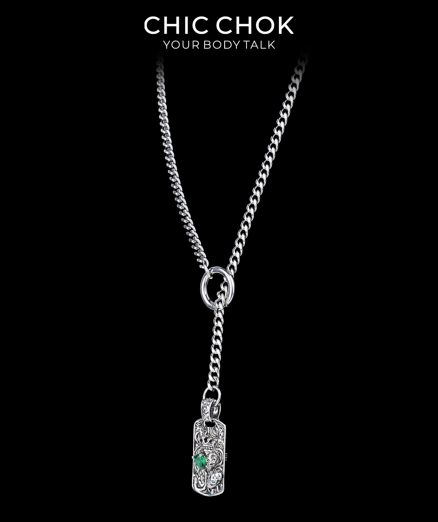 CHICCHOK Subversive Y-Lariat Chain Necklace | Gothic Stainless Steel Cuban Link Collar