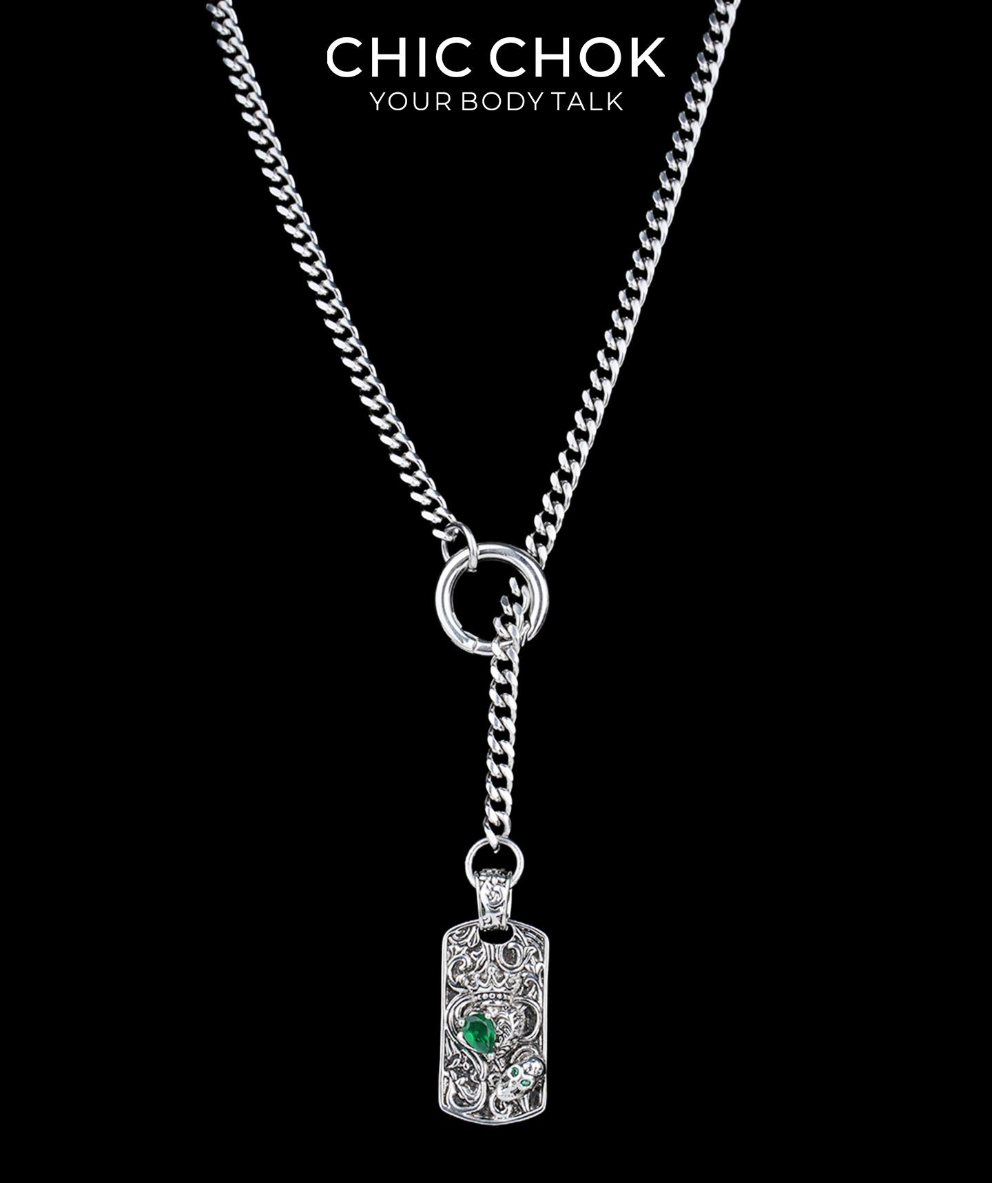 CHICCHOK Subversive Y-Lariat Chain Necklace | Gothic Stainless Steel Cuban Link Collar