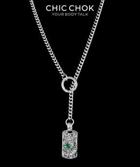 CHICCHOK Subversive Y-Lariat Chain Necklace | Gothic Stainless Steel Cuban Link Collar