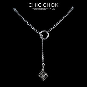 CHICCHOK Colar de Corrente Y-Lariat Subversivo | Choker Gótico de Aço Inoxidável com Elos Cubanos