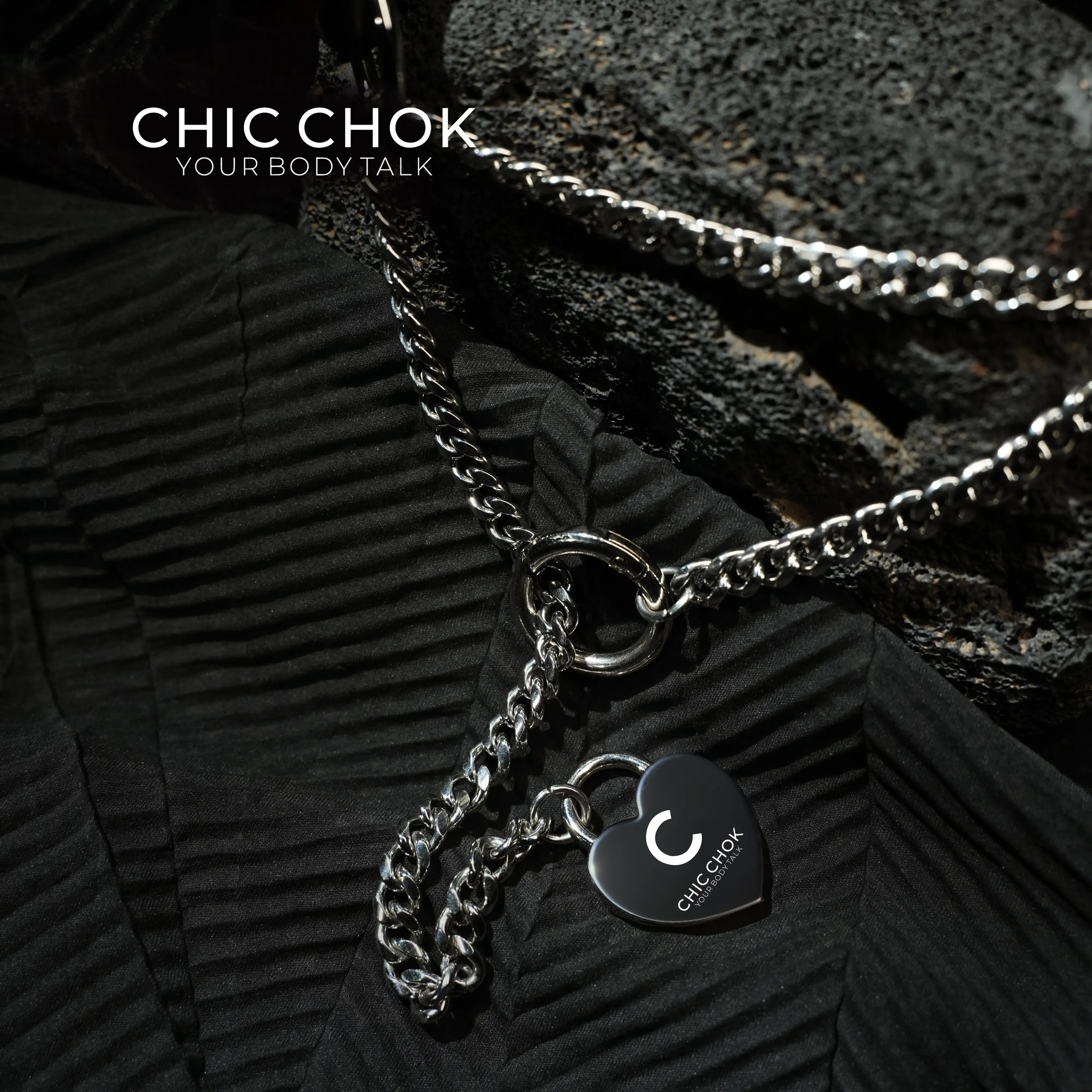 CHICCHOK [Breathless] Fashion Black with Thick Chains, Movable Pulling Chain Daily Wear Leather Necklace Choker versatile wear(With love lock)