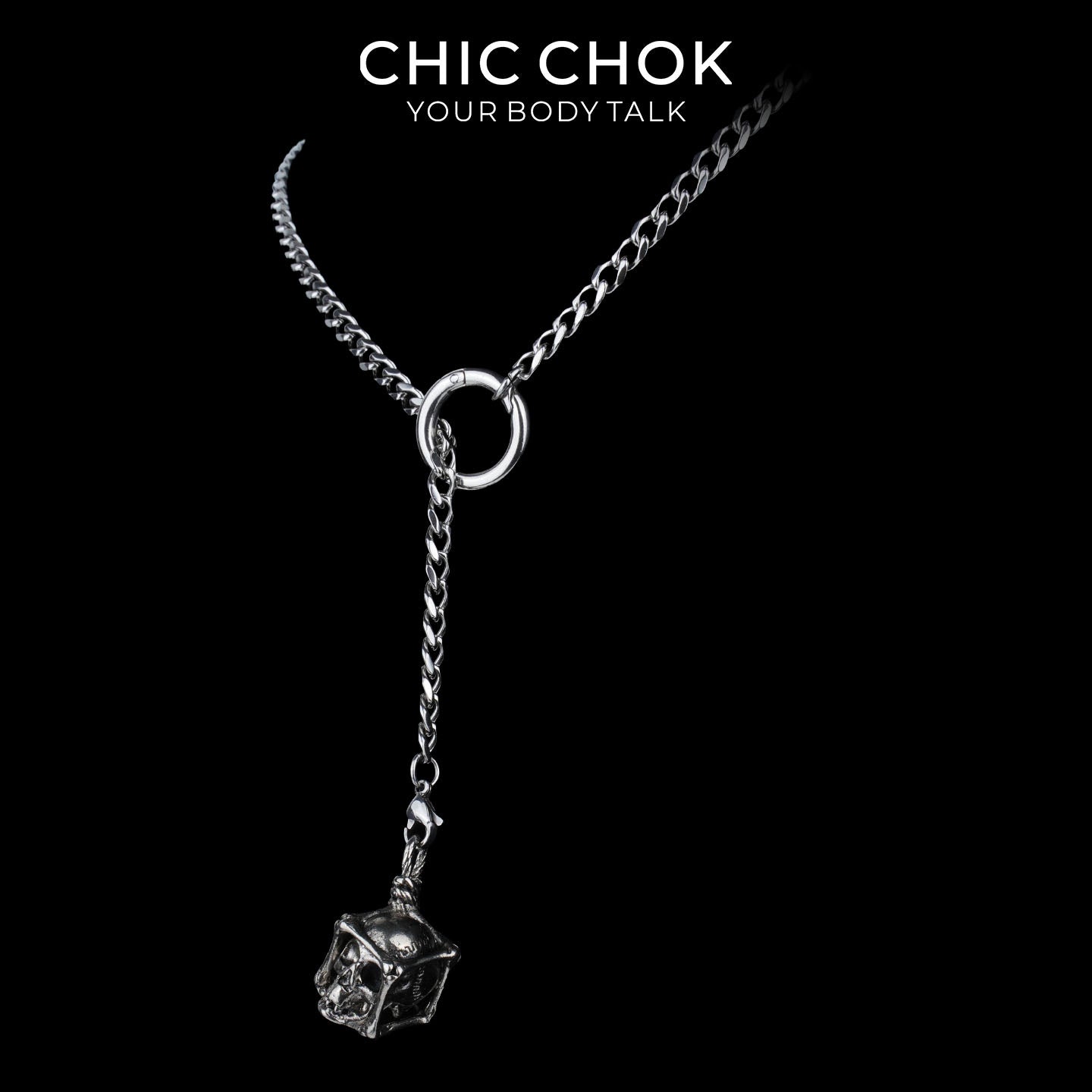CHICCHOK Colar de Corrente Y-Lariat Subversivo | Choker Gótico de Aço Inoxidável com Elos Cubanos