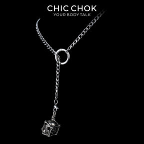 CHICCHOK Colar de Corrente Y-Lariat Subversivo | Choker Gótico de Aço Inoxidável com Elos Cubanos