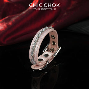 CHICCHOK Starfall Pink Corner Satin Bracelet | Gothic Glossy Pink Rhinestone Cuff | Coquette Y2K Pastel Goth Subversive Choker Wristband for Sensitive Skin