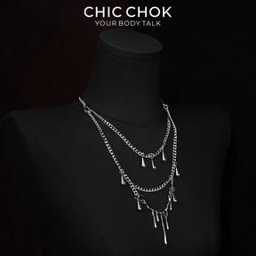 CHICCHOK Lava Tears | Liquid Metal Droplet Layered Necklace | Gothic Cyberpunk Industrial Jewelry