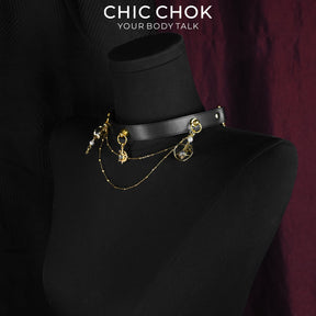 CHICCHOK Solar Orbit Tarot Leather Choker | Gothic Sun God Amethyst Pendant Collar | Luxury Steampunk Celestial Planetary Tassel Jewelry
