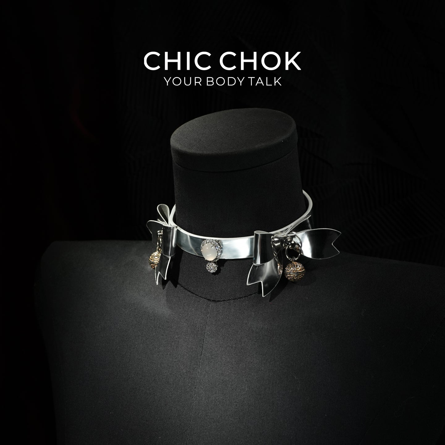 CHIC CHOK Silver Shell Butterfly Chrome Bow & Pearl-Soft Leather Collar Necklace