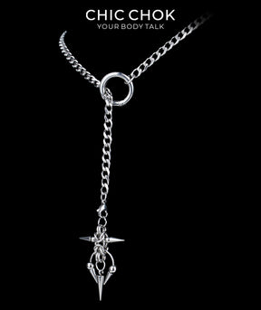 CHICCHOK Subversive Y-Lariat Chain Necklace | Gothic Stainless Steel Cuban Link Collar