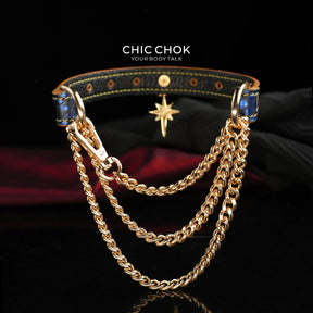 CHICCHOK Breathless Tarot | Blue Snake Leather Choker | Gold Octagram Star Collar