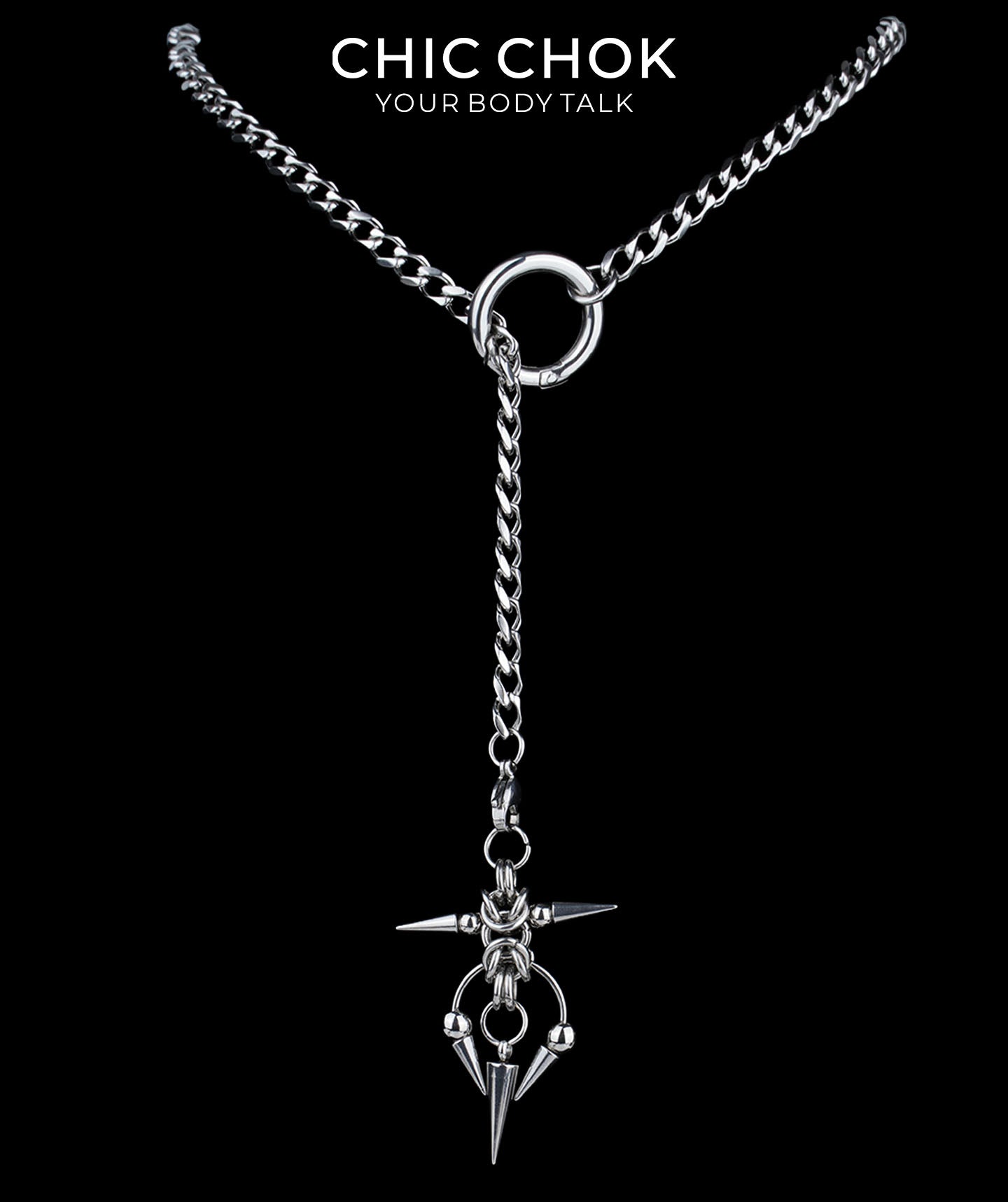 CHICCHOK Subversive Y-Lariat Chain Necklace | Gothic Stainless Steel Cuban Link Collar