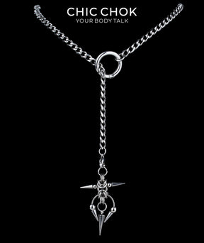 CHICCHOK Subversive Y-Lariat Chain Necklace | Gothic Stainless Steel Cuban Link Collar