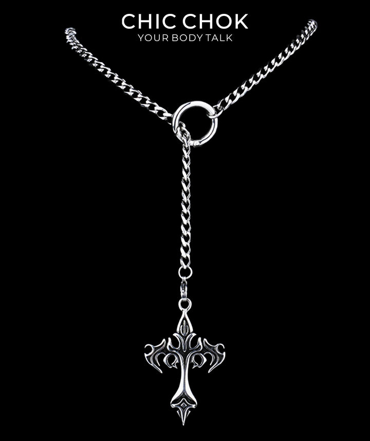 CHICCHOK Subversive Y-Lariat Chain Necklace | Gothic Stainless Steel Cuban Link Collar