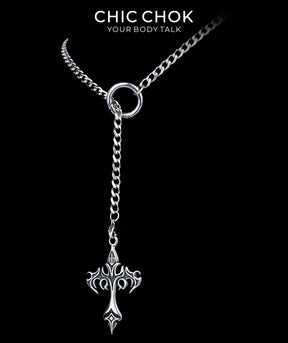 CHICCHOK Subversive Y-Lariat Chain Necklace | Gothic Stainless Steel Cuban Link Collar