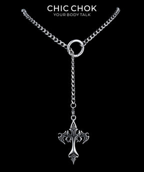 CHICCHOK Subversive Y-Lariat Chain Necklace | Gothic Stainless Steel Cuban Link Collar