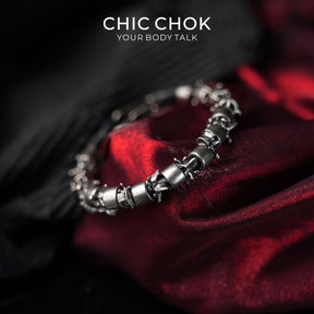 CHICCHOK Steel Mech Woven Bracelet | Industrial Gothic Braided Wristband | Mechanical Alloy Cord Jewelry