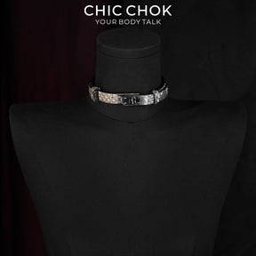 CHICCHOK Minimalist Python Skin Choker | Luxury Exotic Snake Pattern Genuine Leather Collar | Gothic Quiet Luxury Silver Kelly Lock Jewelry