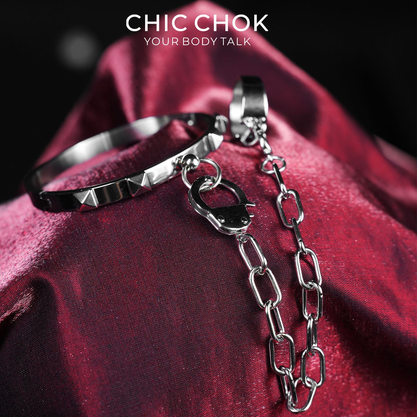 CHICCHOK Shackle Bond Wrist to Finger Chain Bracelet | Gothic Stainless Steel Studded Handcuff Cuff | Subversive Y2K Industrial Punk Crossed Ring Harness Jewelry