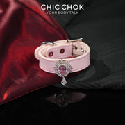 CHICCHOK Luxury Baroque Pink Crystal Leather Bracelet | Gothic Coquette Bowknot Gemstone Cuff | Jirakei Balletcore Rhinestone Harness Wristband