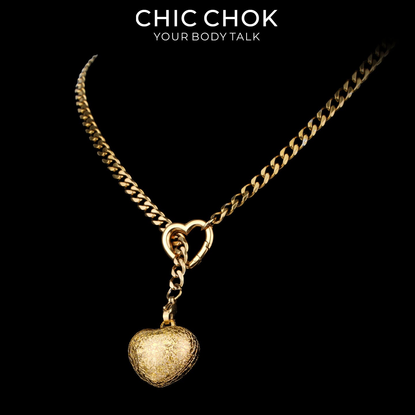 Kalung Y-Lariat Bintang Emas CHICCHOK | Rantai Kuba Baja Tahan Karat Berlapis Emas 18K | Perhiasan Coquette Liontin Hati Emas Hancur Bertekstur Antik