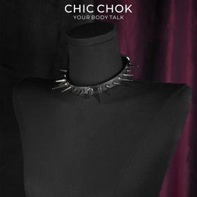 CHICCHOK Thorn Wasteland Genuine Leather Choker | Gothic Punk Rock Asymmetric Spike Collar | Luxury Heavy Metal Motorcycle Biker Subversive Jewelry