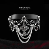 CHICCHOK Breathless and Redemption Genuine Leather Choker | Gothic Thorn Cross Pendant Collar | Luxury Subversive Techwear Body Armor Jewelry