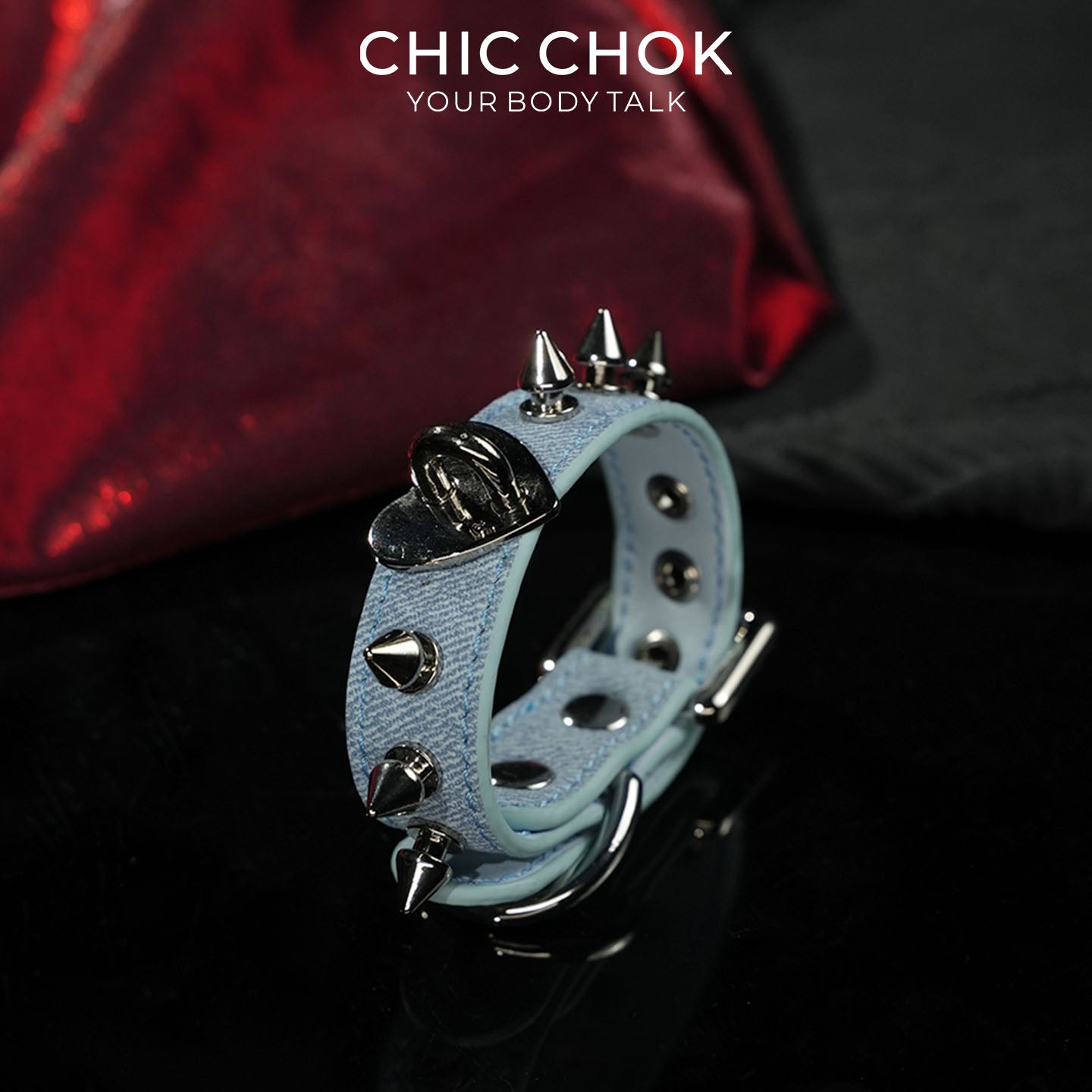 CHICCHOK Blues Prison Oath Denim Bracelet | Gothic Distressed Blue Washed Canvas Cuff | Y2K Cyberpunk Double Strap Studded Wristband Body Armor