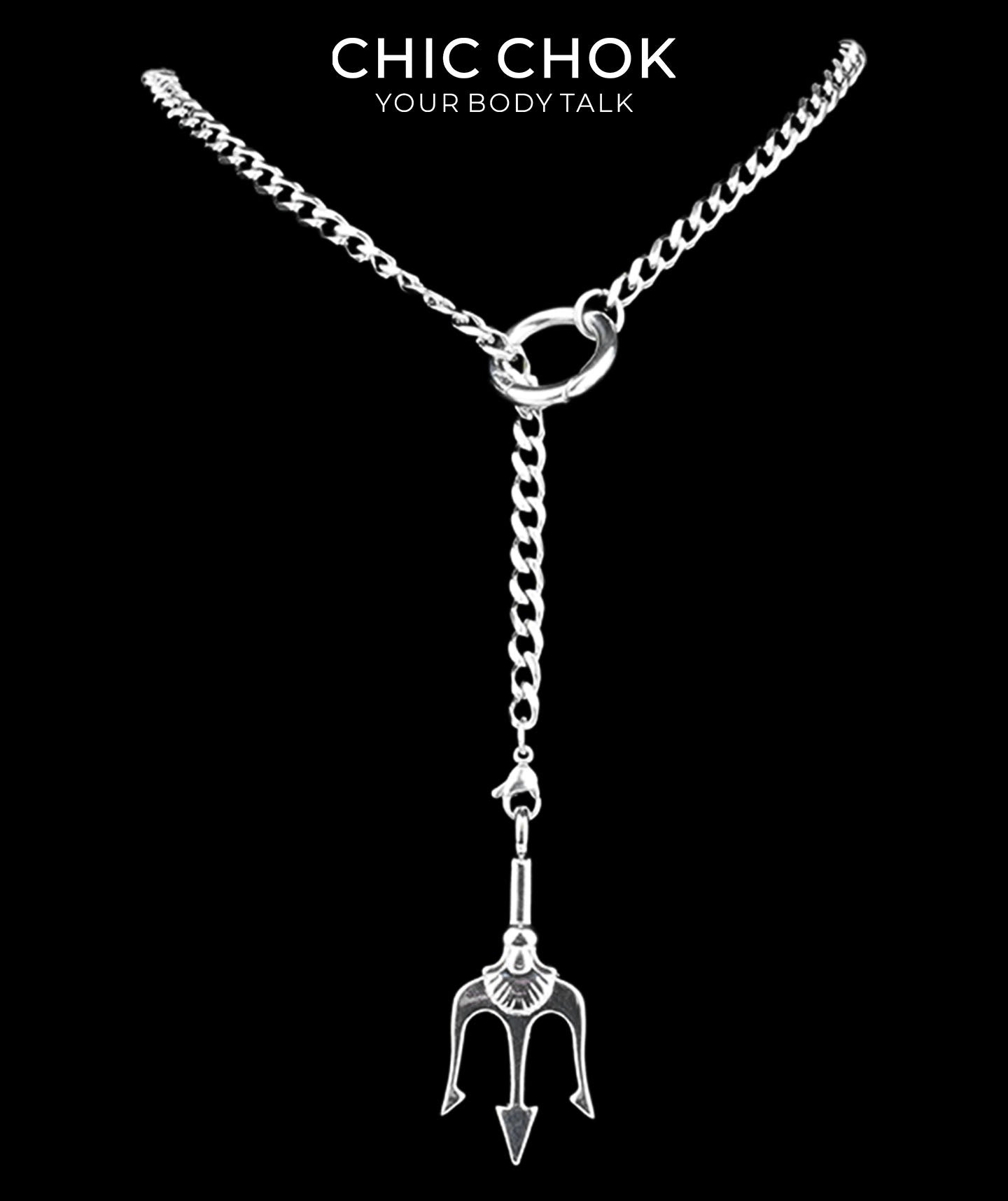 CHICCHOK Subversive Y-Lariat Chain Necklace | Gothic Stainless Steel Cuban Link Collar