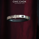 CHICCHOK Minimalist Python Skin Choker | Luxury Exotic Snake Pattern Genuine Leather Collar | Gothic Quiet Luxury Silver Kelly Lock Jewelry