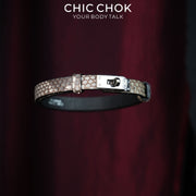 CHICCHOK Minimalist Python Skin Choker | Luxury Exotic Snake Pattern Genuine Leather Collar | Gothic Quiet Luxury Silver Kelly Lock Jewelry