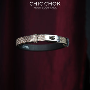 CHICCHOK Minimalist Python Skin Choker | Luxury Exotic Snake Pattern Genuine Leather Collar | Gothic Quiet Luxury Silver Kelly Lock Jewelry