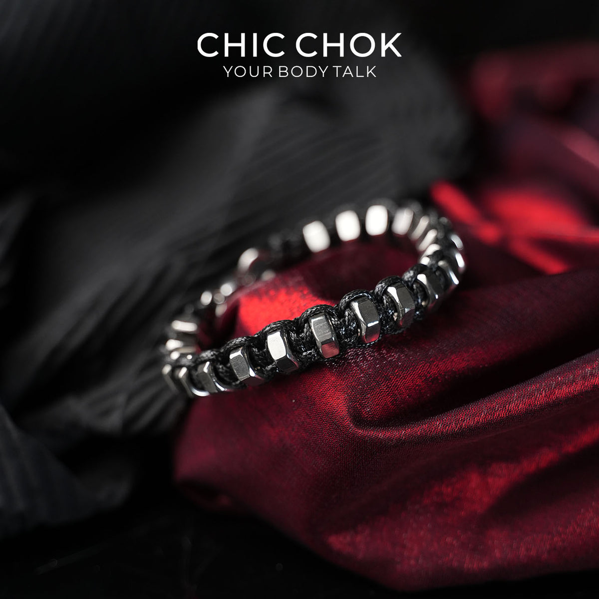 CHICCHOK Steel Mech Woven Bracelet | Industrial Gothic Braided Wristband | Mechanical Alloy Cord Jewelry